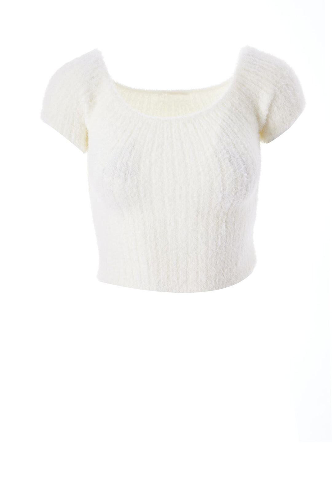 Düşük Omuz Crop Triko Beyaz