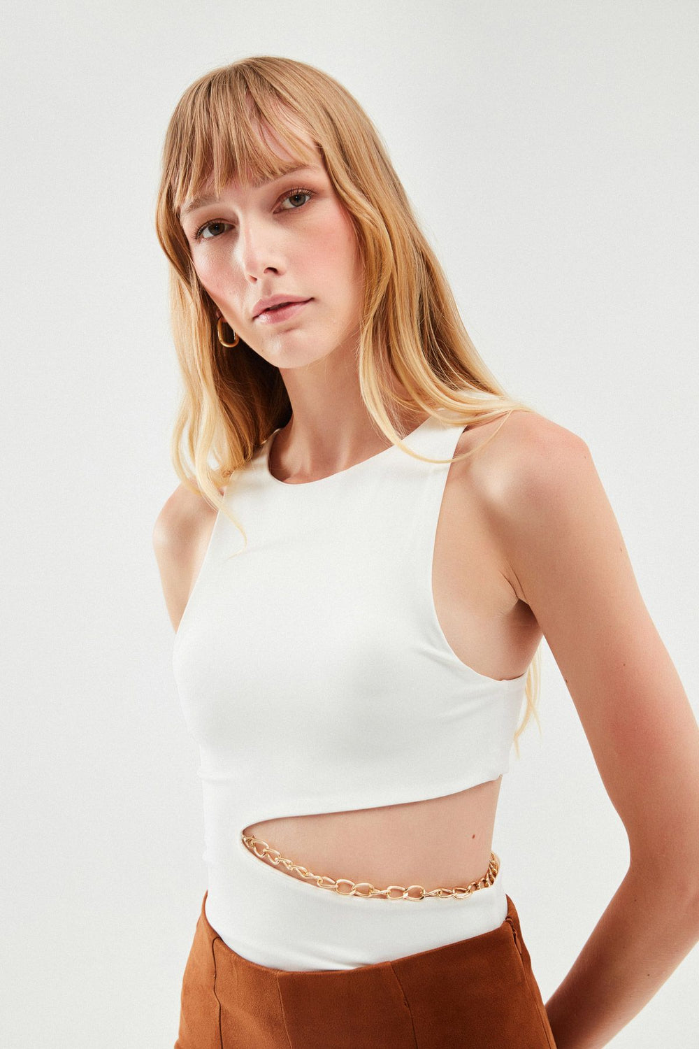 Chain Cut Out Bodysuit White