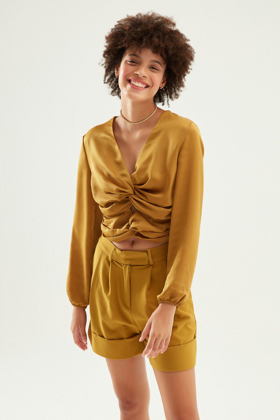 Decollete Detailed V-Neck Blouse Olive