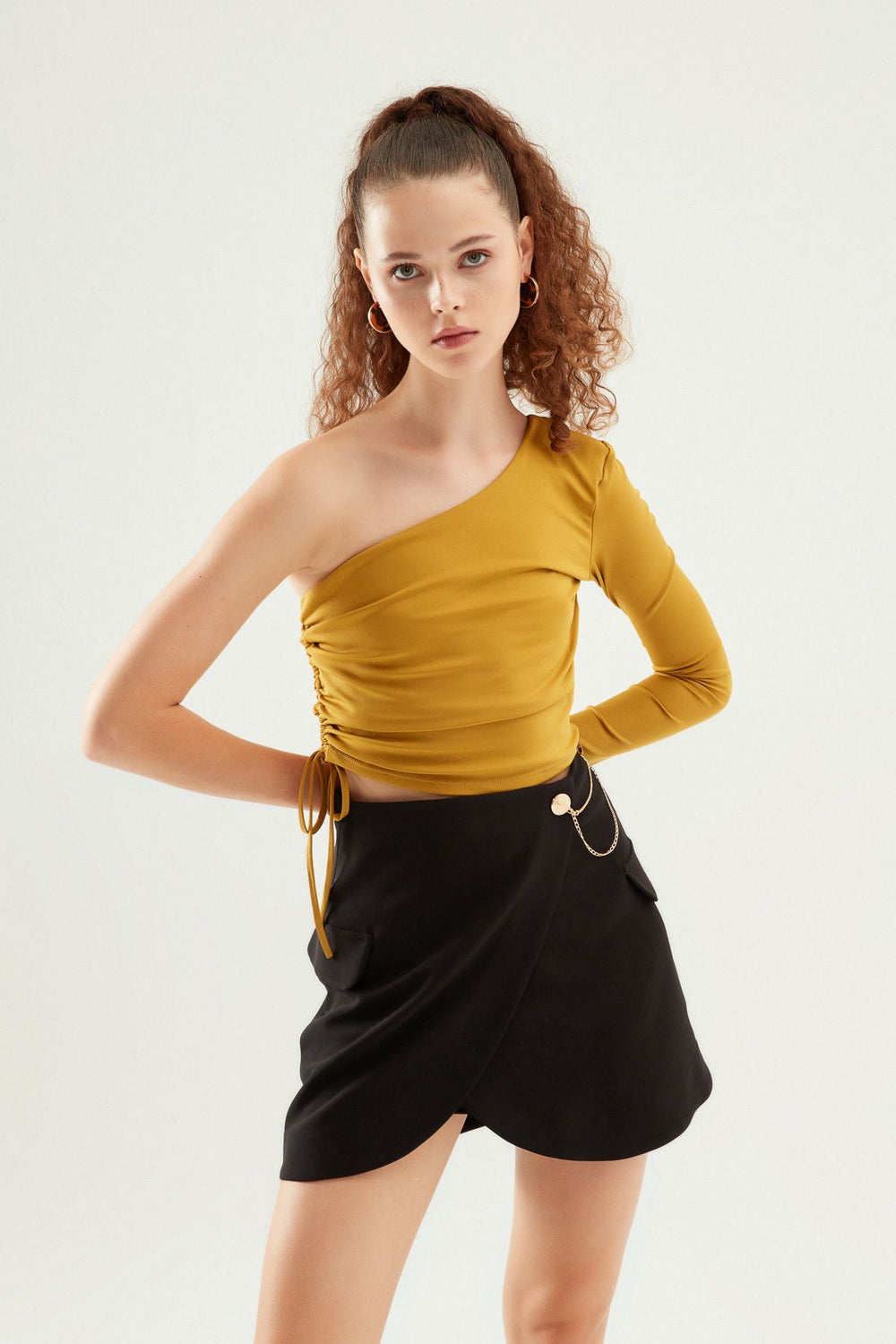 Pleated One Sleeve Blouse Olive