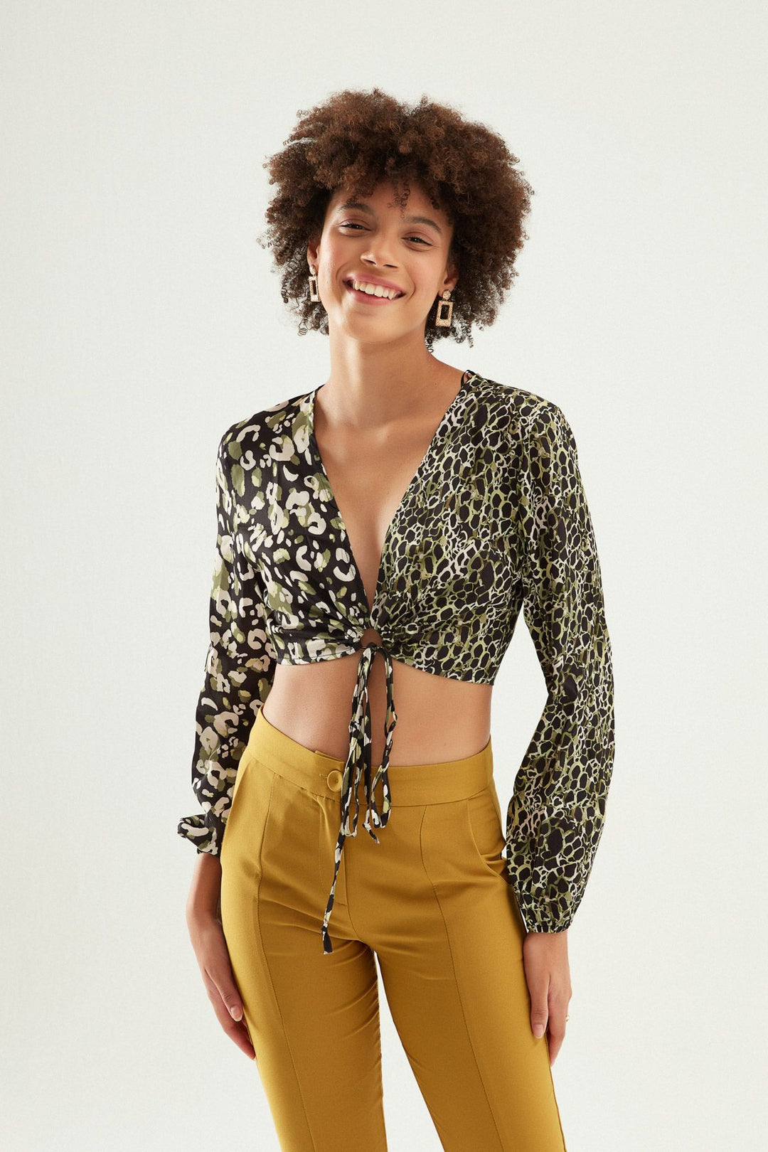 Patterned Satin Blouse Green