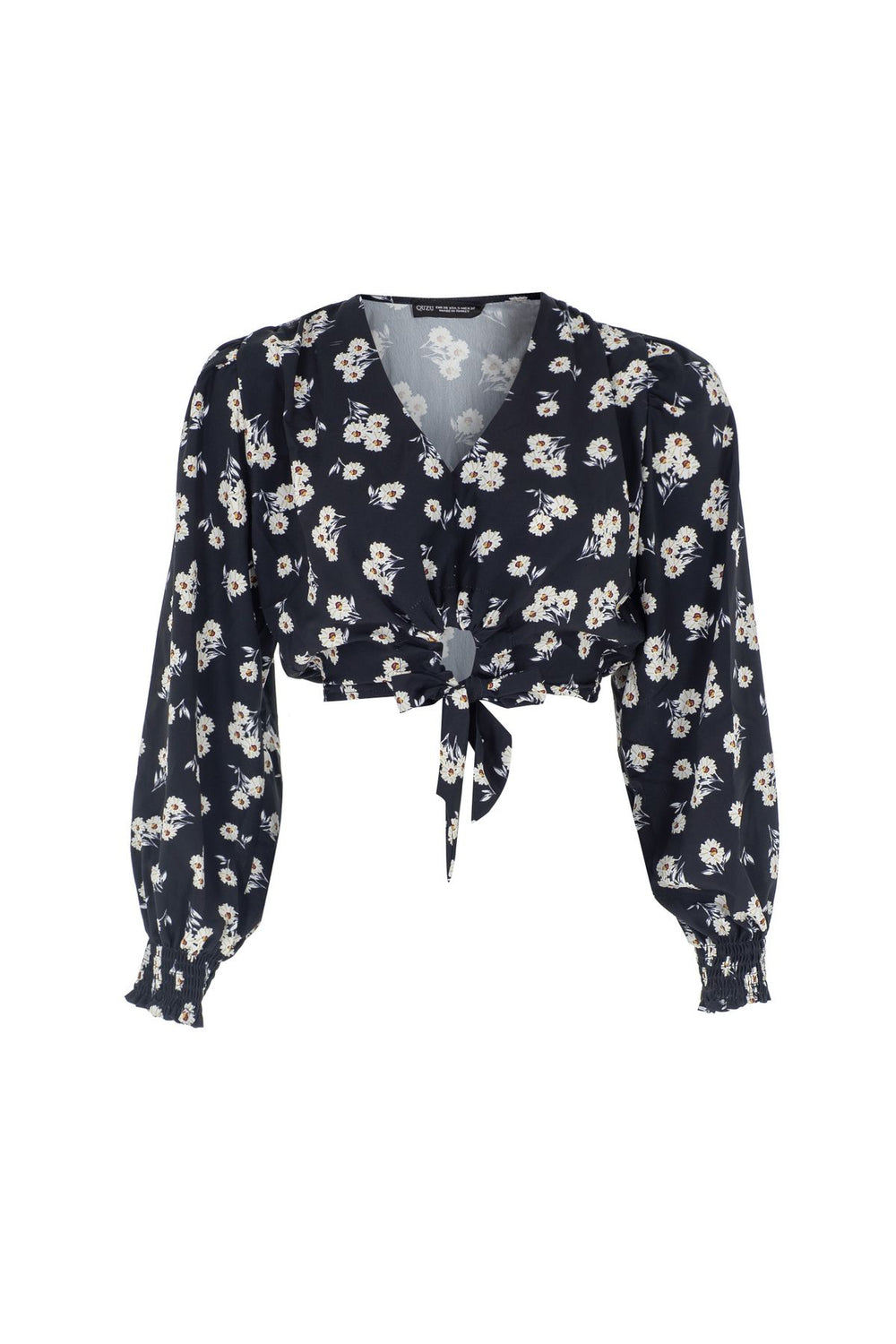 Patterned V-Neck Blouse Black