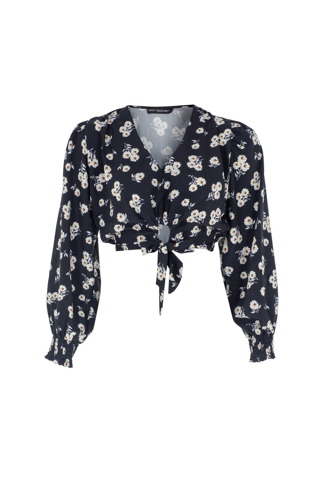 Patterned V-Neck Blouse Black