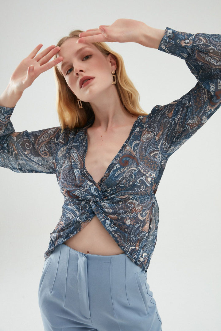 Knot Detailed Blouse Indigo