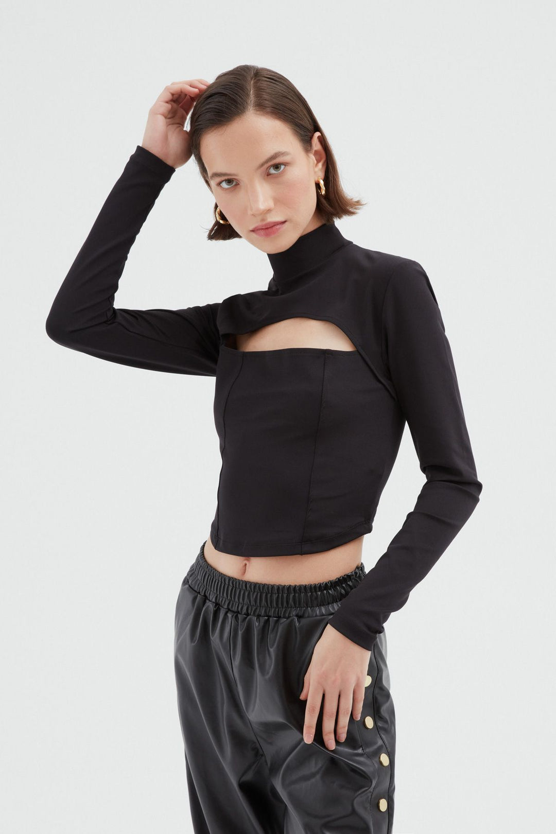 Cut Out Judge Collar Blouse Black