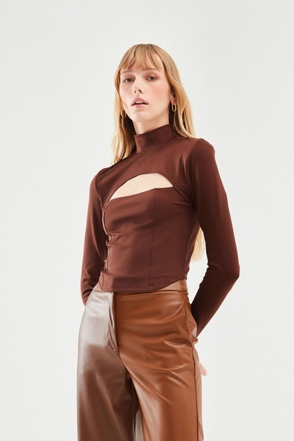 Cut Out Judge Collar Blouse Dark Brown