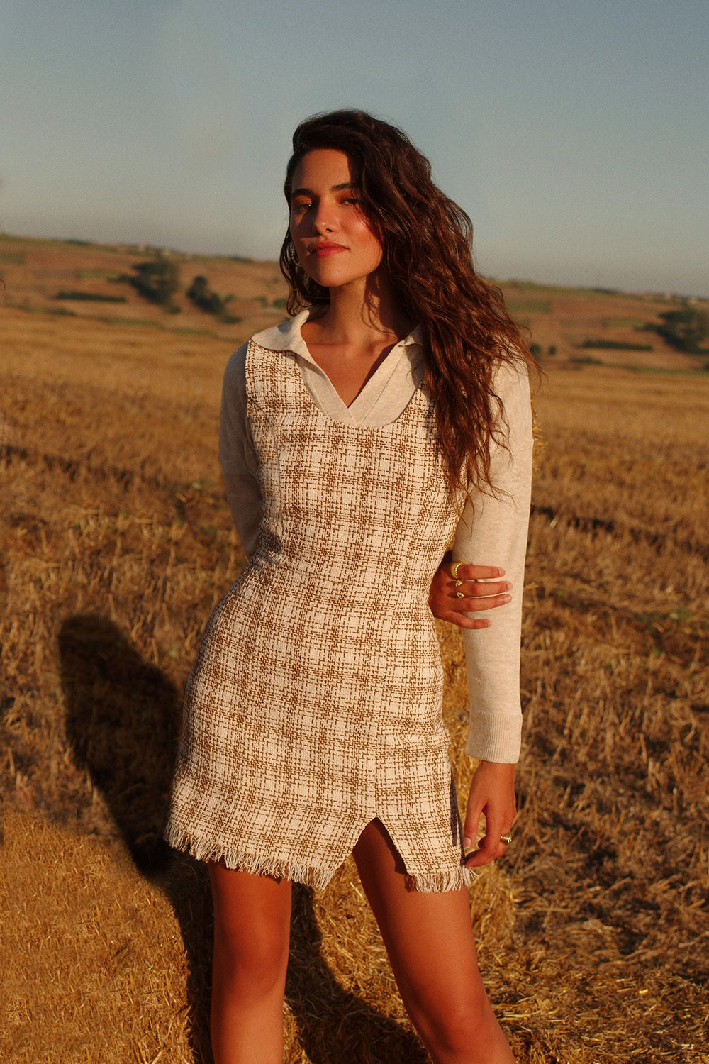 Tüvit Mini Elbise Bej