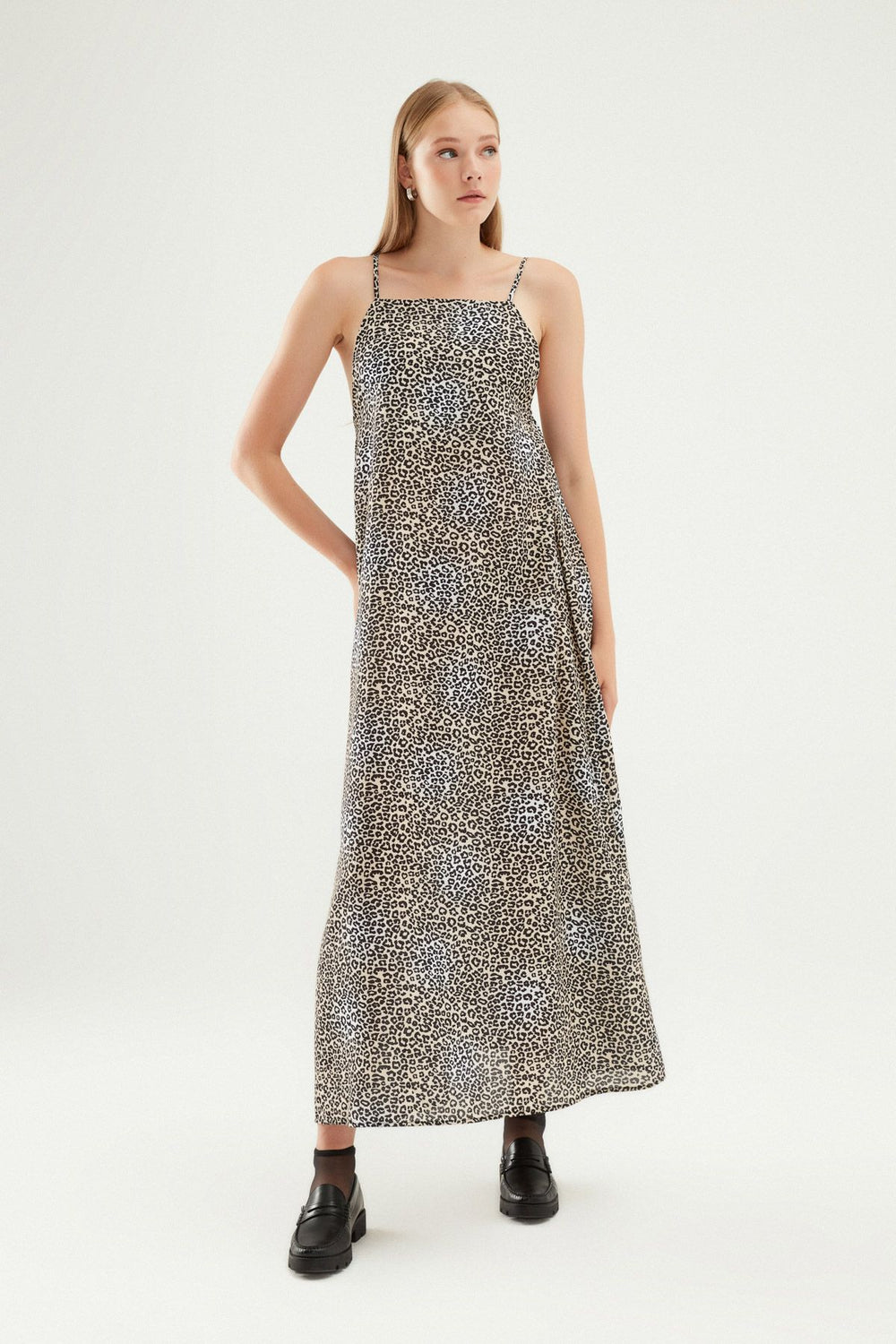 Leopard Patterned Long Dress Brown