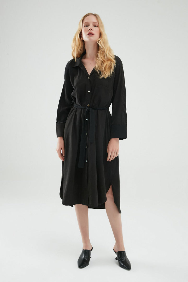 Belted Shirt Dress Black