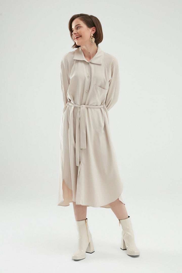 Belted Shirt Dress Stone