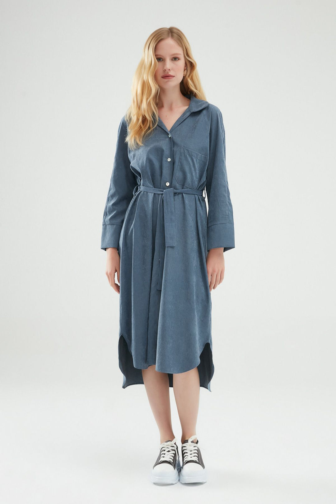Belted Shirt Dress Indigo