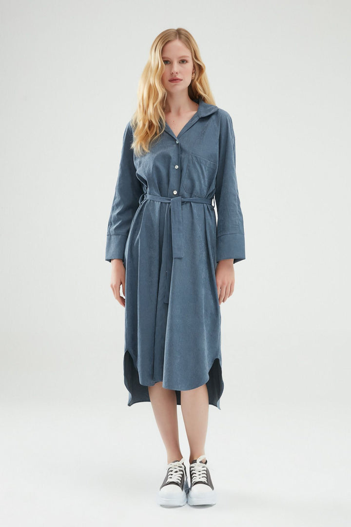 Belted Shirt Dress Indigo