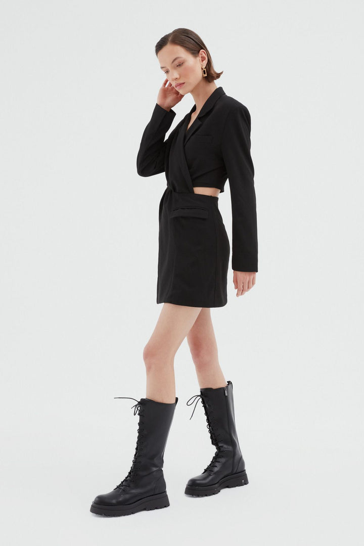 Cut Out Ceket Elbise Siyah