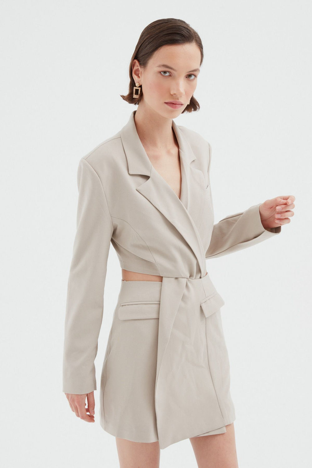 Cut Out Jacket Dress Stone