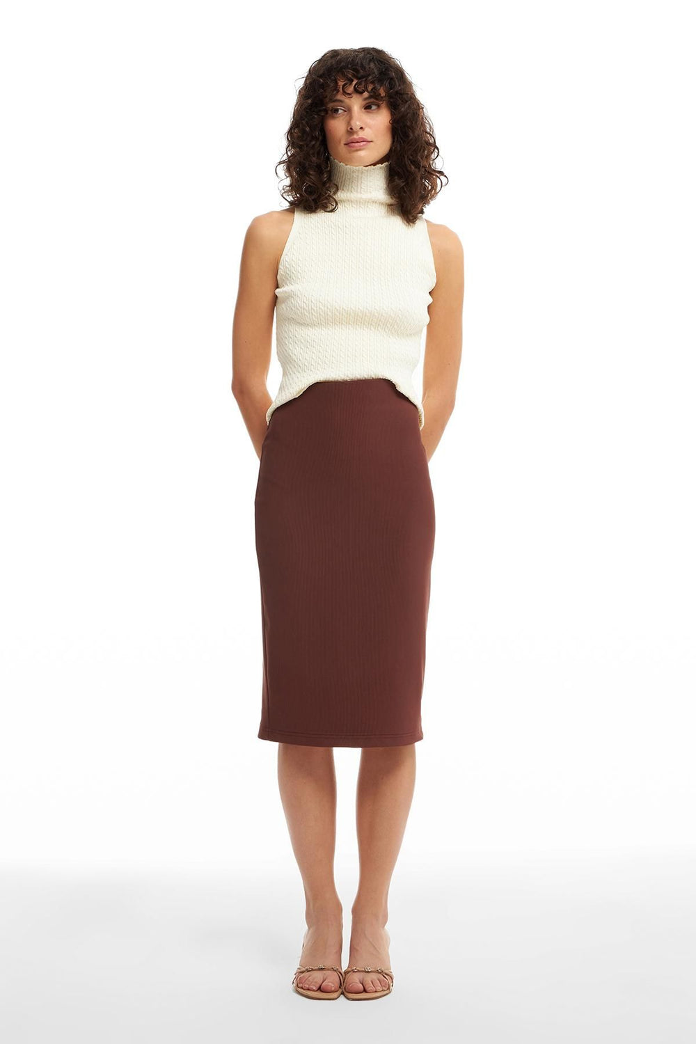 Midi Length Skirt Dark Brown