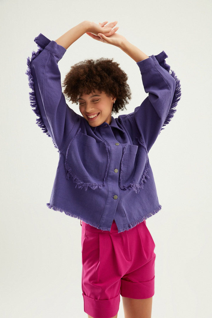 Püsküllü Ceket Mor