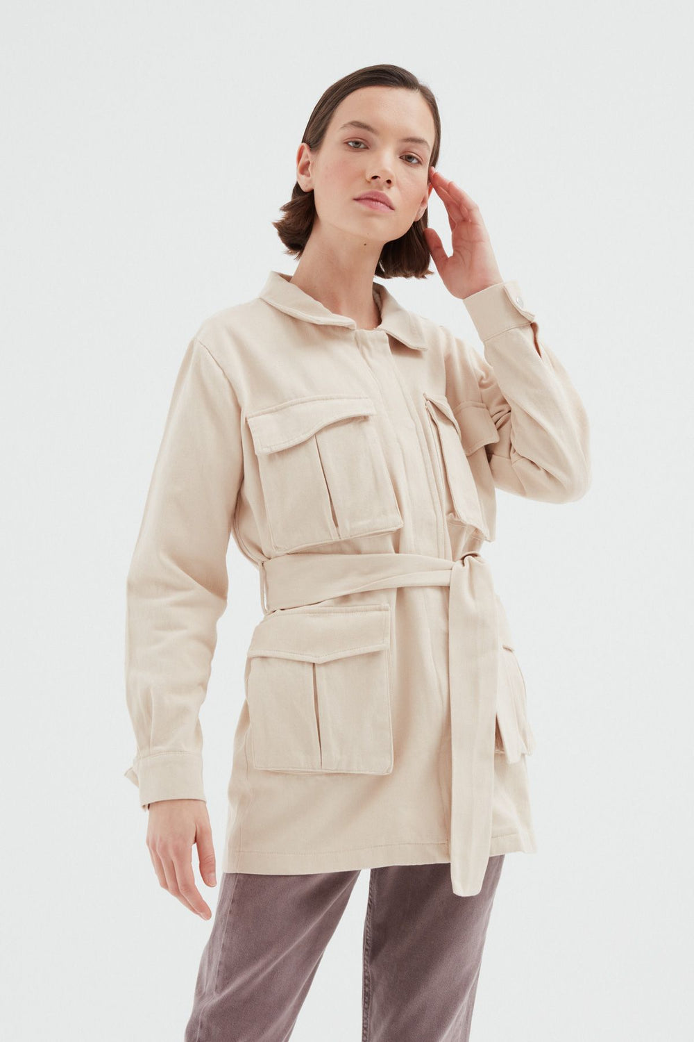 Belt Pocket Long Jacket Stone