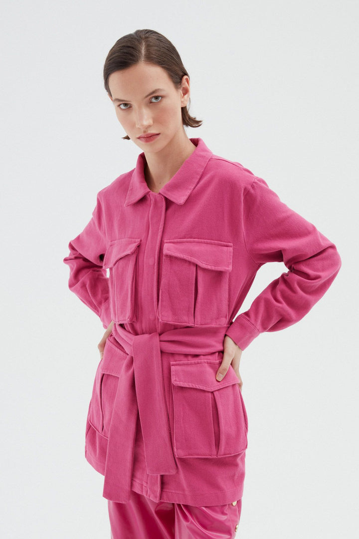 Belt Pocket Long Jacket Orchid