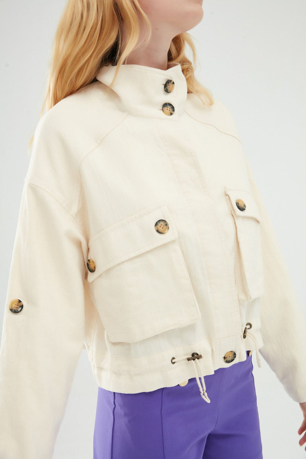 Büzgülü Cepli Mevsimlik Ceket Naturel