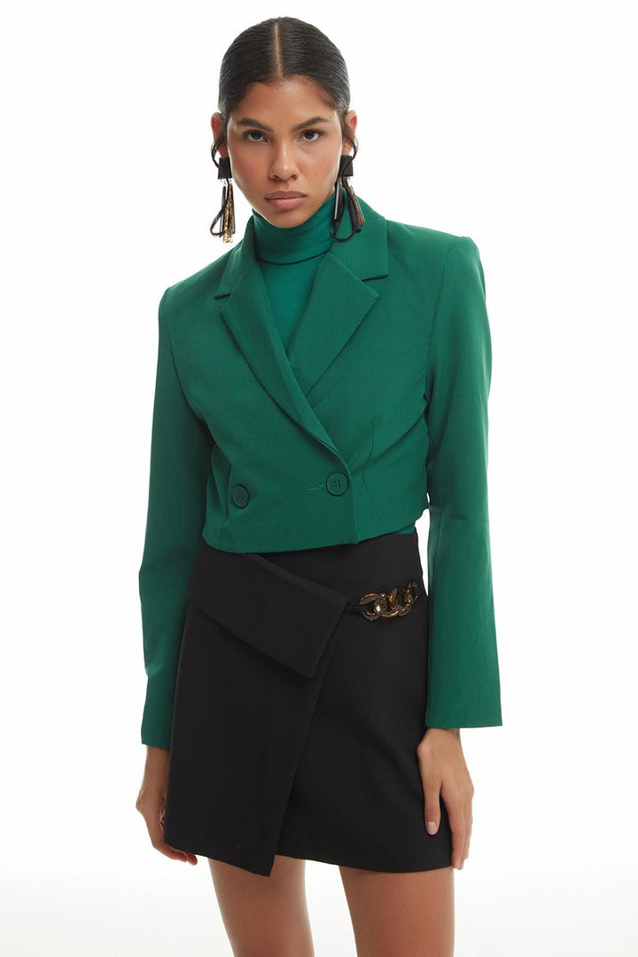 Double Breasted Crop Blazer Jacket Dark Green