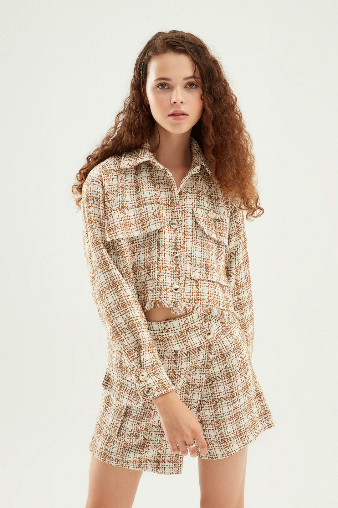 Tweed Crop Jacket Beige