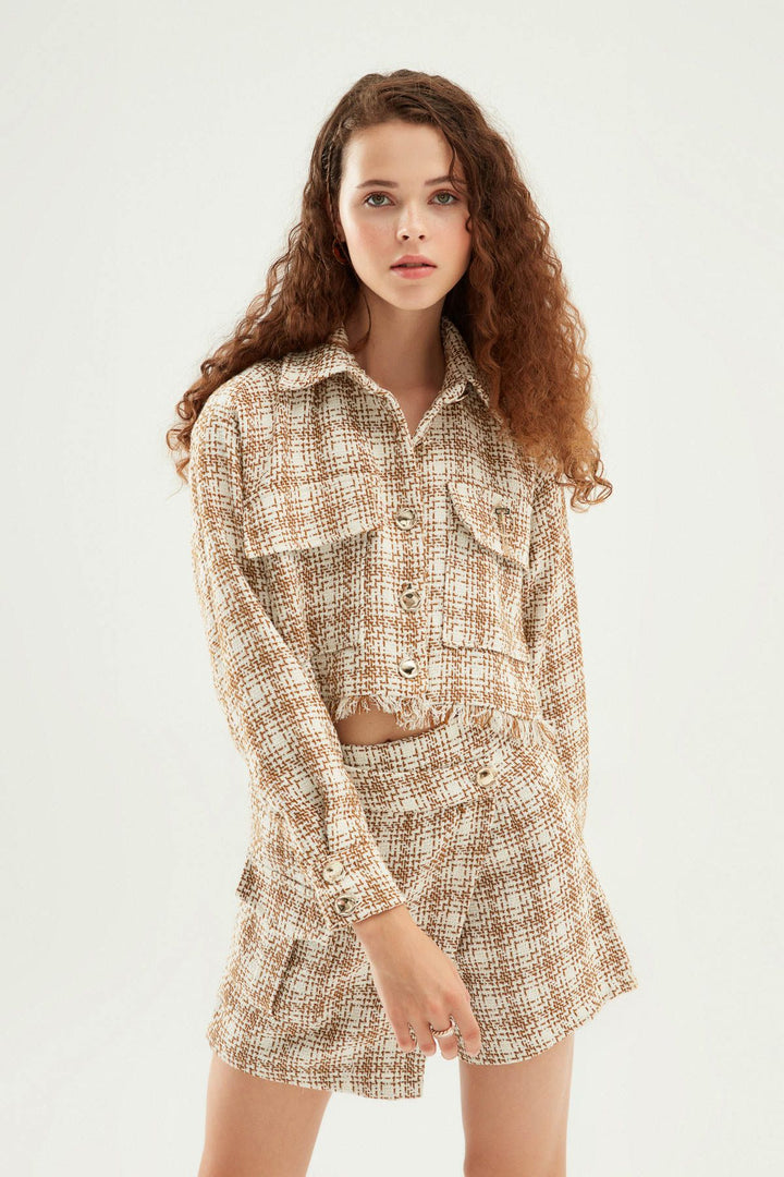 Tweed Crop Jacket Beige