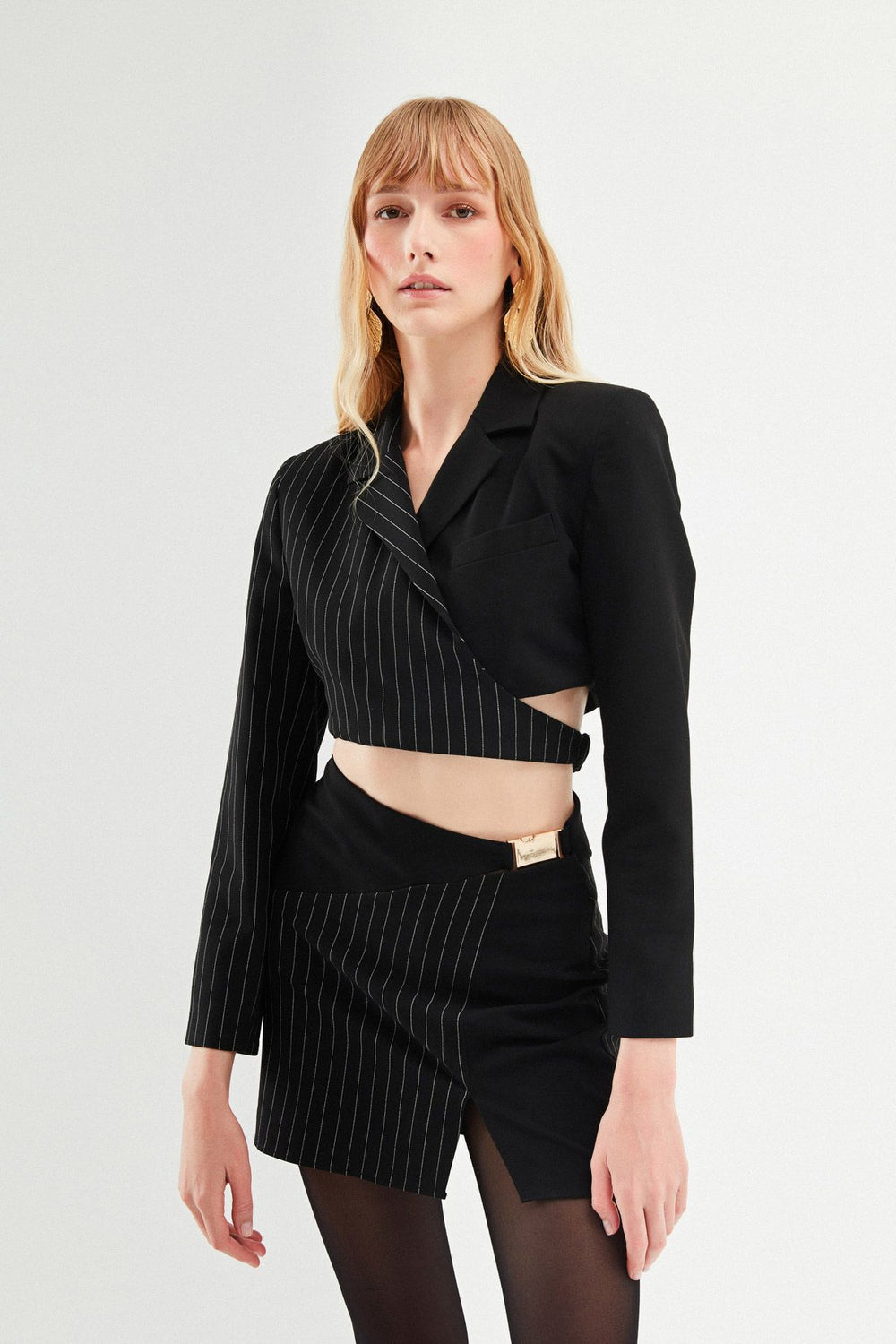 Belted Crop Blazer Jacket Black