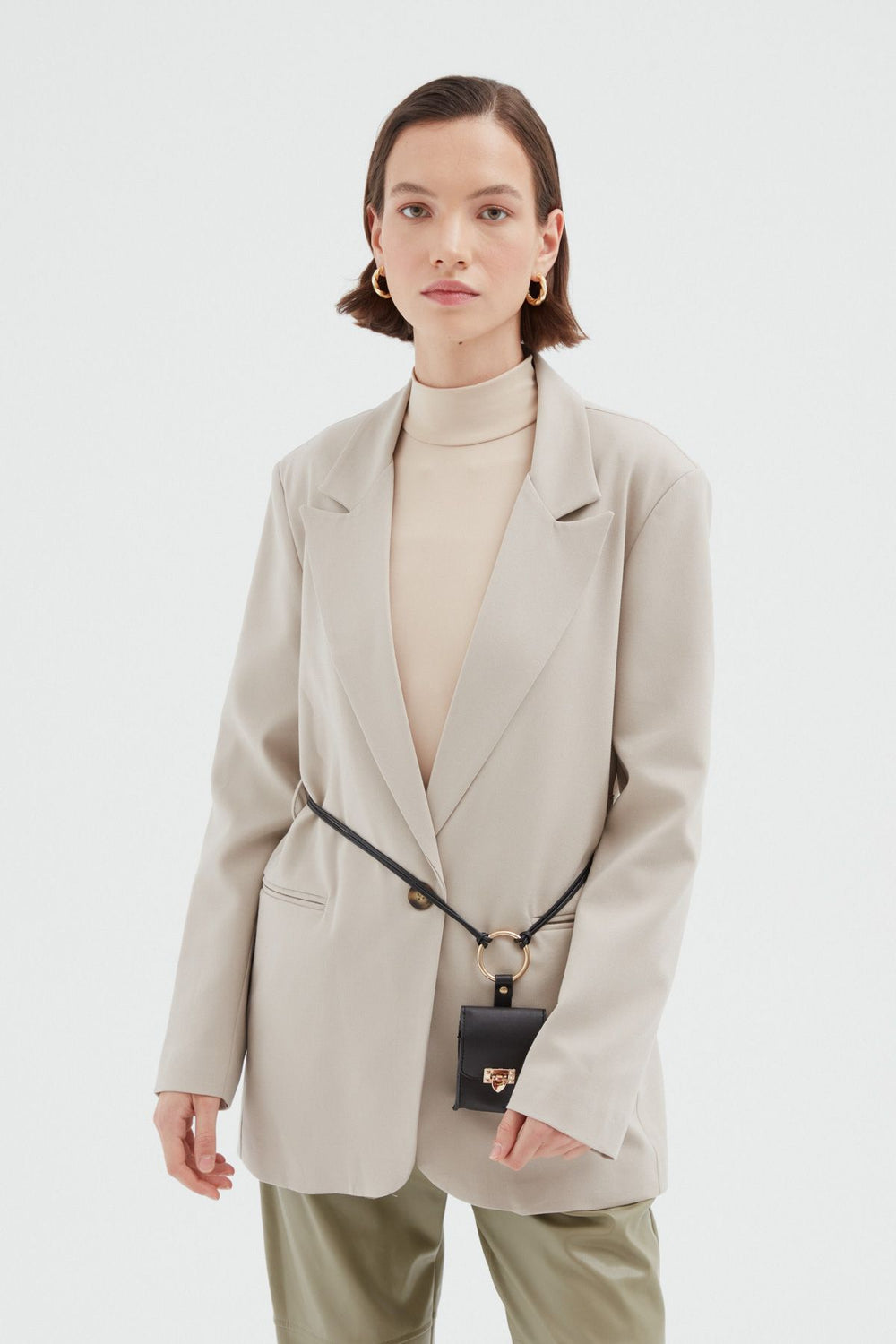 Belt Bag Blazer Jacket Stone