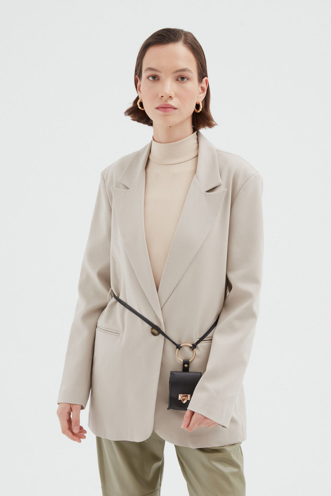 Belt Bag Blazer Jacket Stone