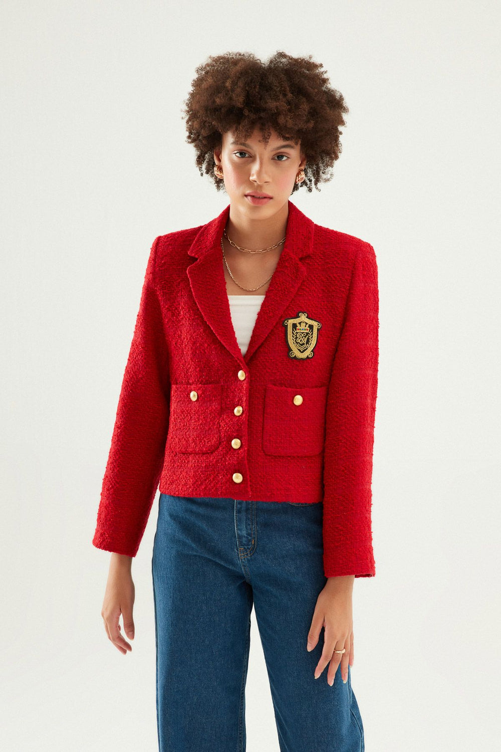 Coat of Arms Tweed Blazer Red