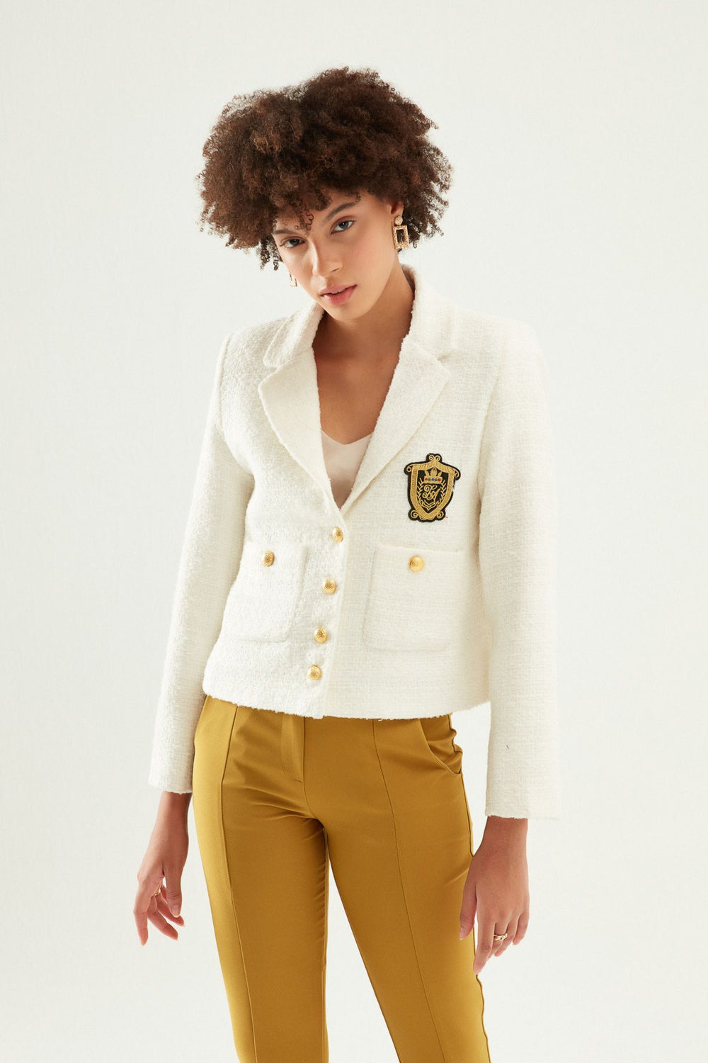 Coat of Arms Tweed Blazer Jacket White