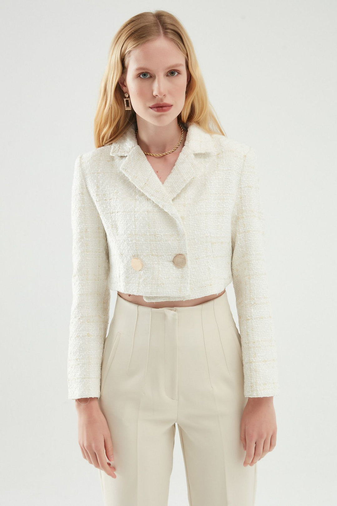 Tweed Crop Blazer Jacket White