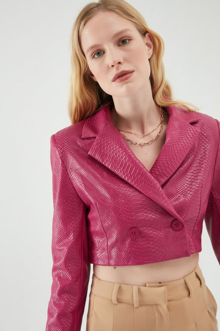 Leather Crop Blazer Jacket Orchid