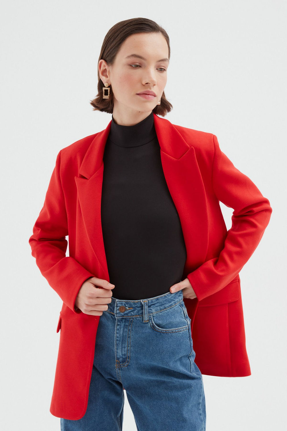 Tek Düğmeli Blazer Ceket Kırmızı