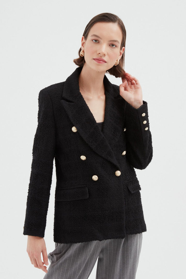 Kruvaze Tüvit Blazer Ceket Siyah
