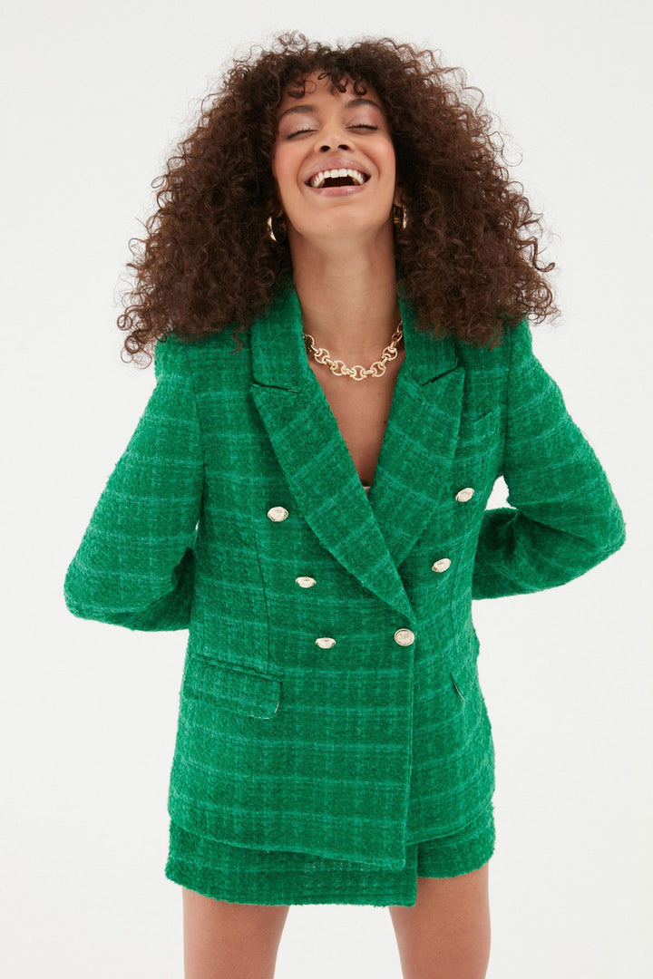 Kruvaze Tüvit Blazer Ceket Yeşil