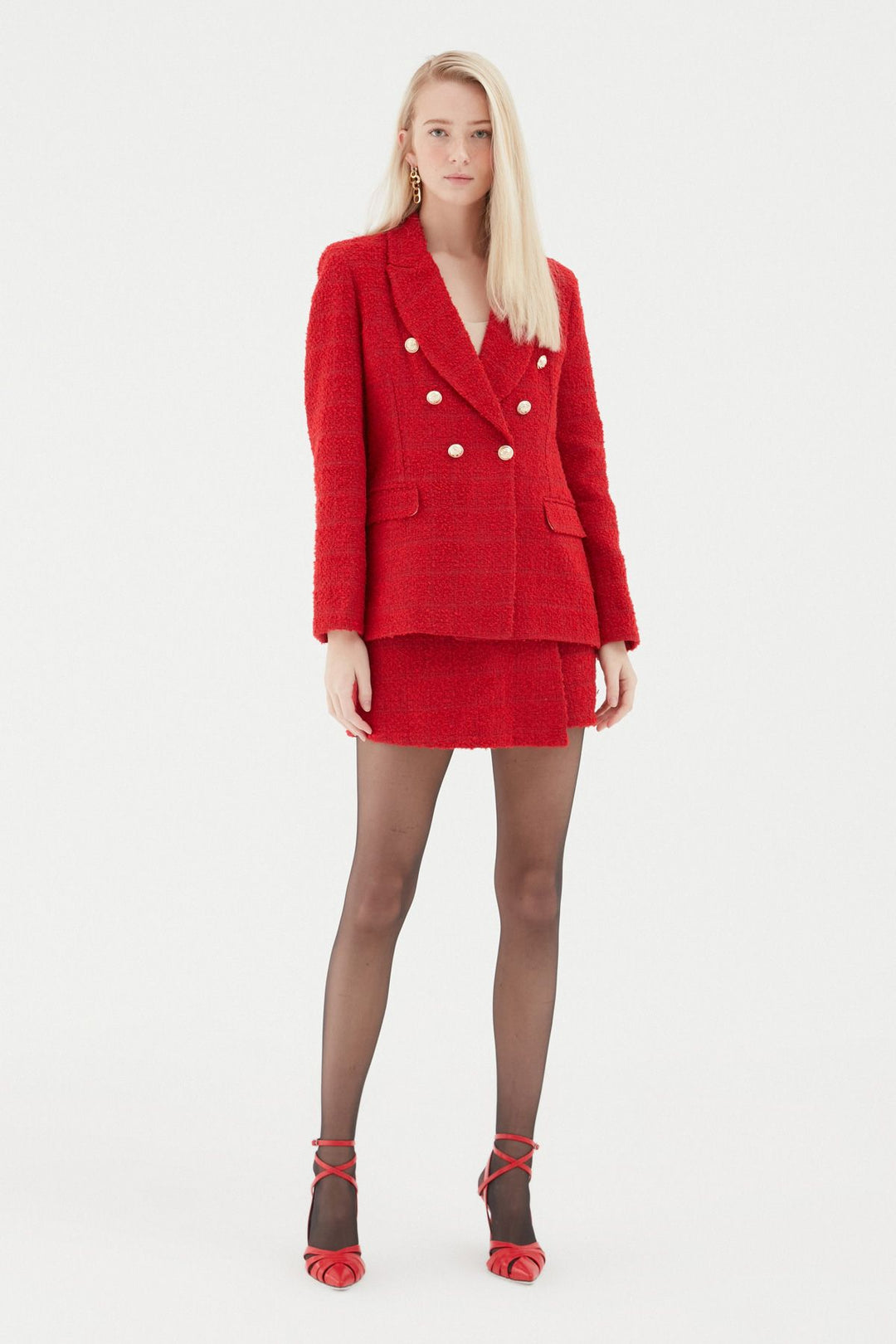 Kruvaze Tüvit Blazer Ceket Kırmızı