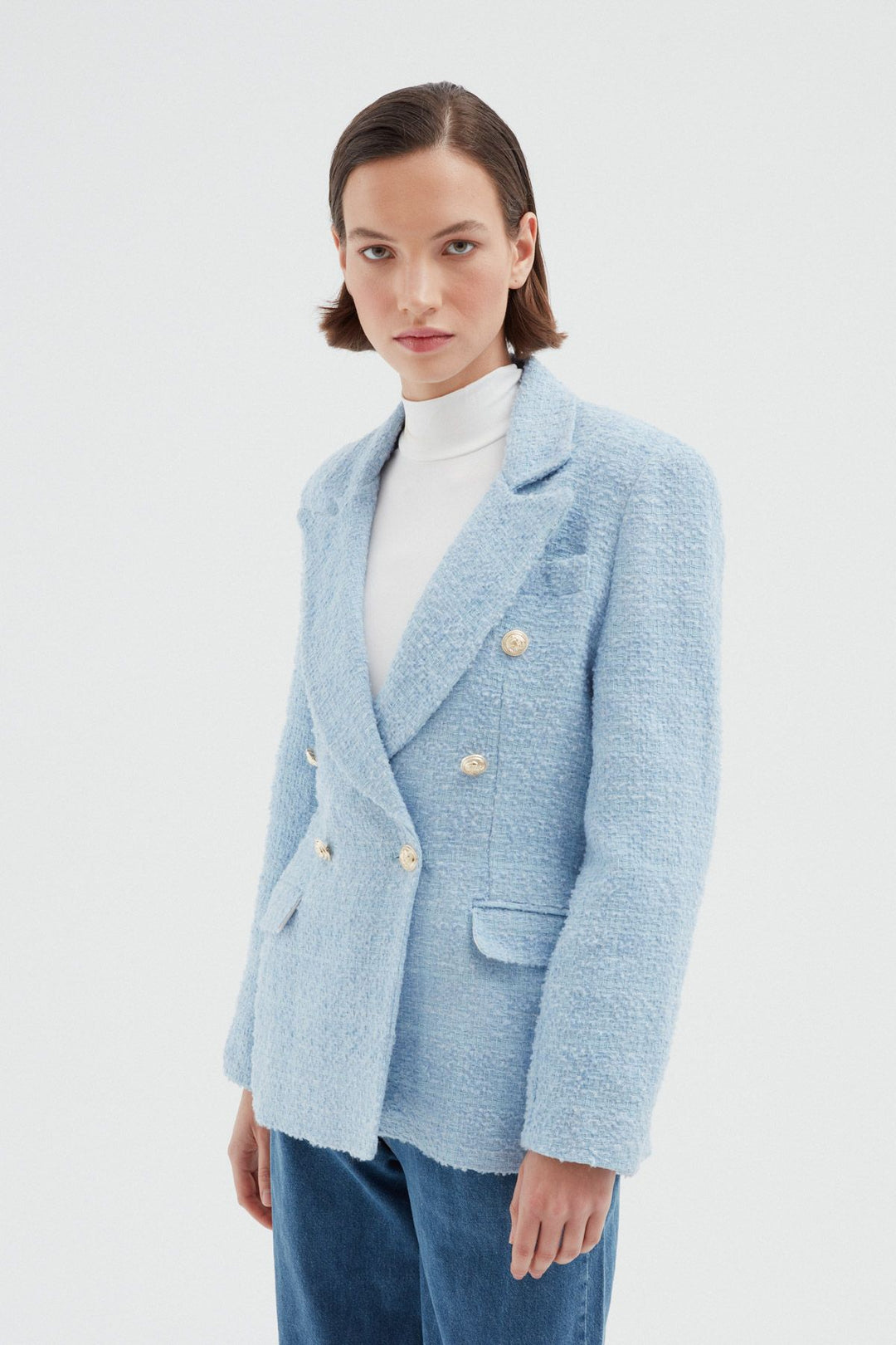 Kruvaze Tüvit Blazer Ceket Bebe Mavi