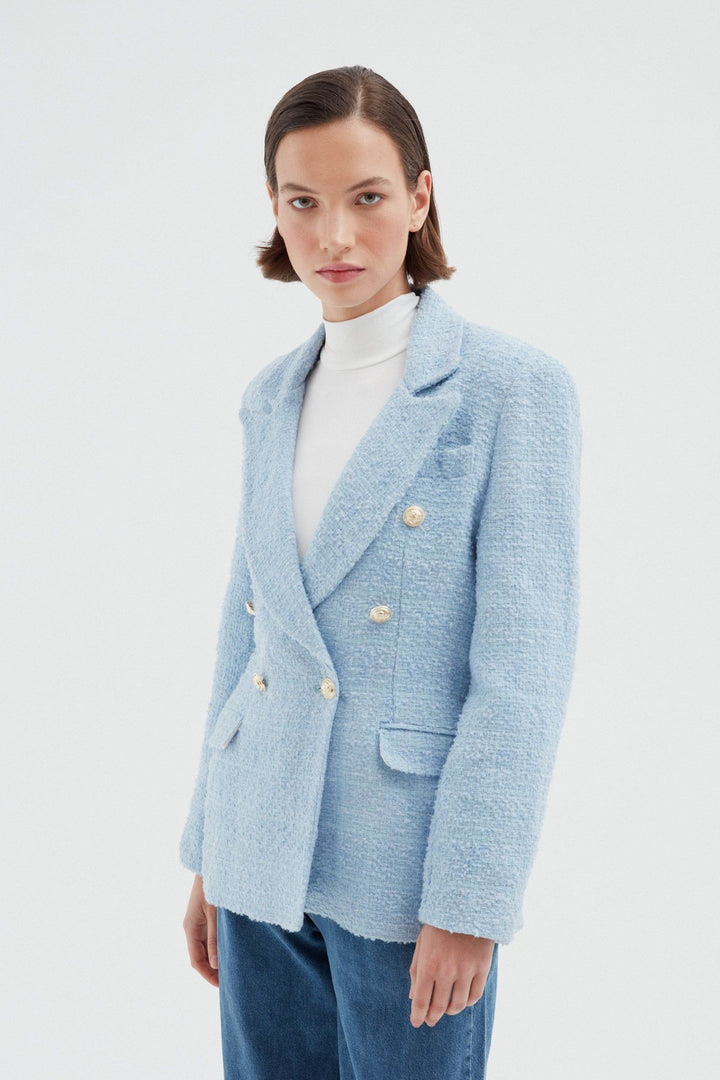 Kruvaze Tüvit Blazer Ceket Bebe Mavi