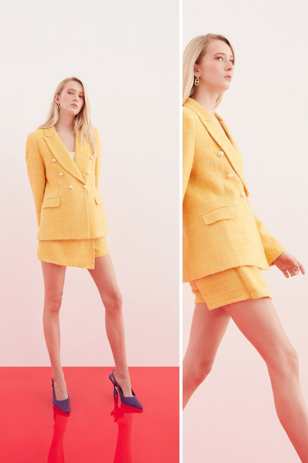 Kruvaze Tüvit Blazer Ceket Açık Oranj