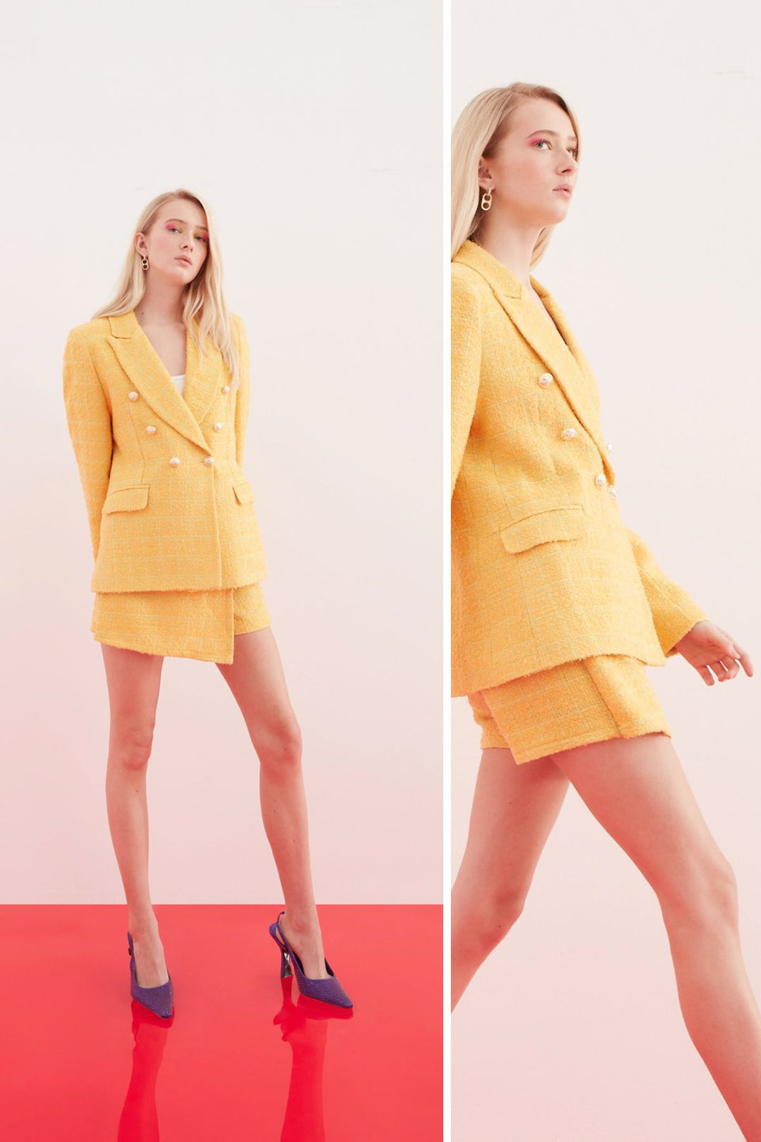 Kruvaze Tüvit Blazer Ceket Açık Oranj