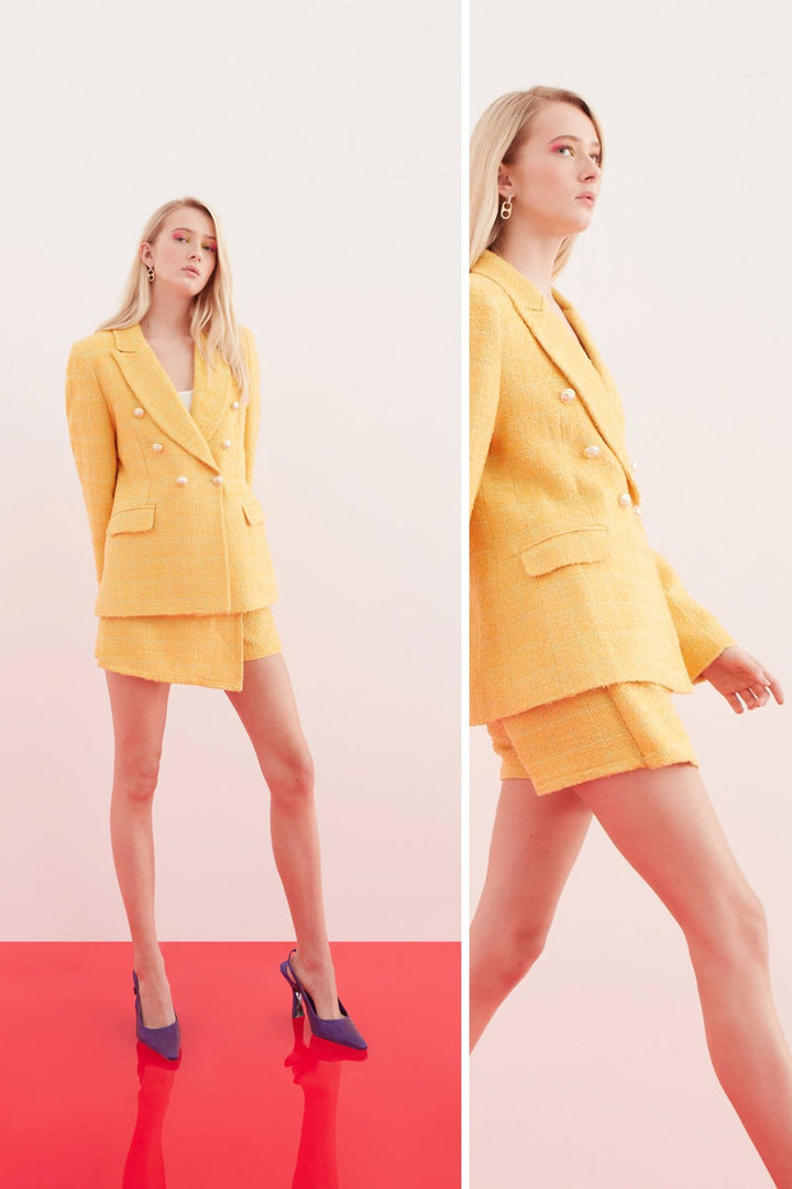 Kruvaze Tüvit Blazer Ceket Açık Oranj