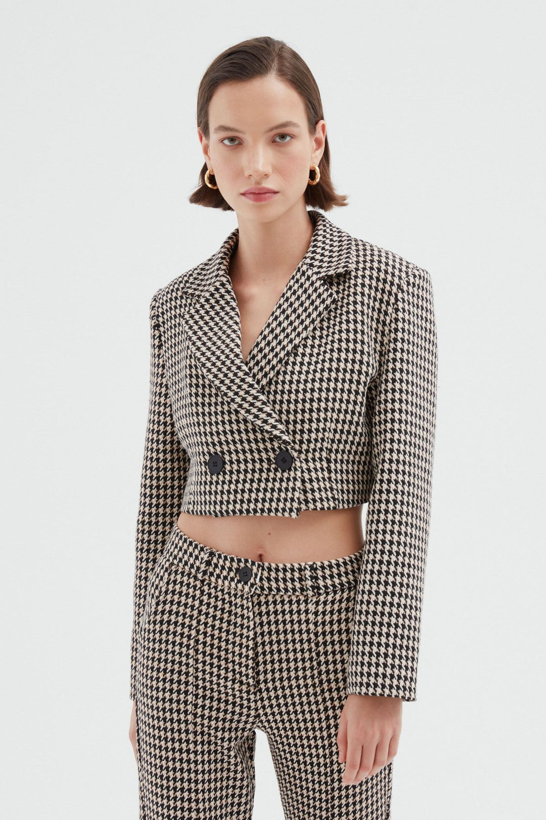 Kruvaze Crop Blazer Ceket Siyah