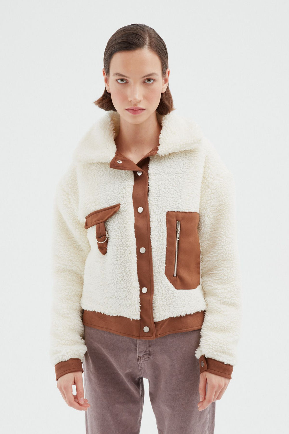 Peluş Kısa Ceket Beyaz