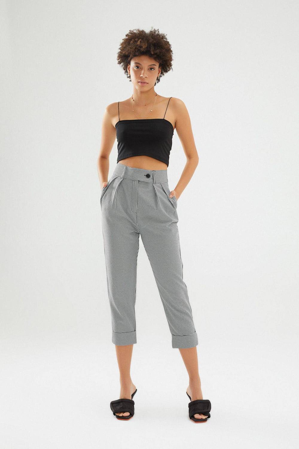 Çizgili Duble Paça Pantolon Siyah