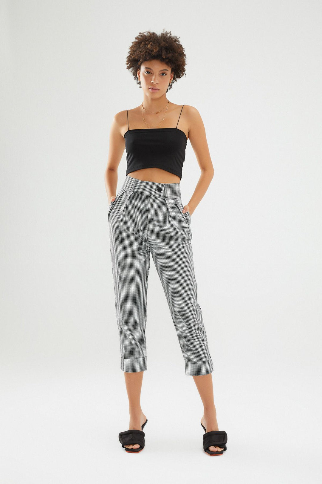 Çizgili Duble Paça Pantolon Siyah