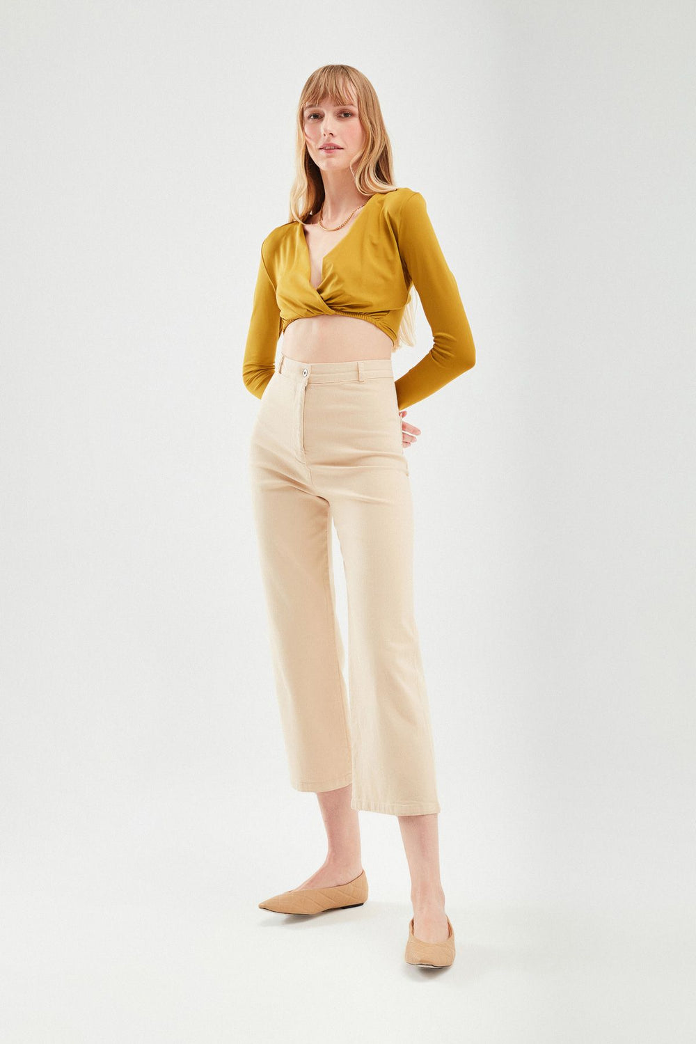 Yüksek Bel Gabardin Pantolon Naturel