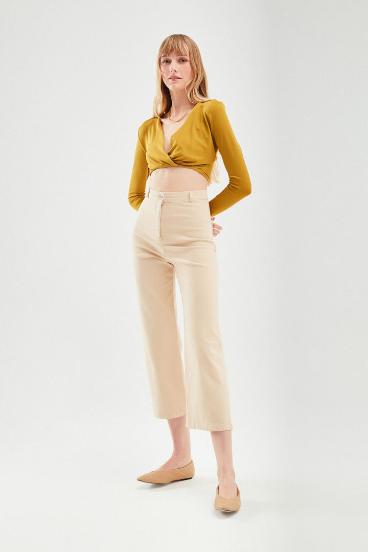 Yüksek Bel Gabardin Pantolon Naturel