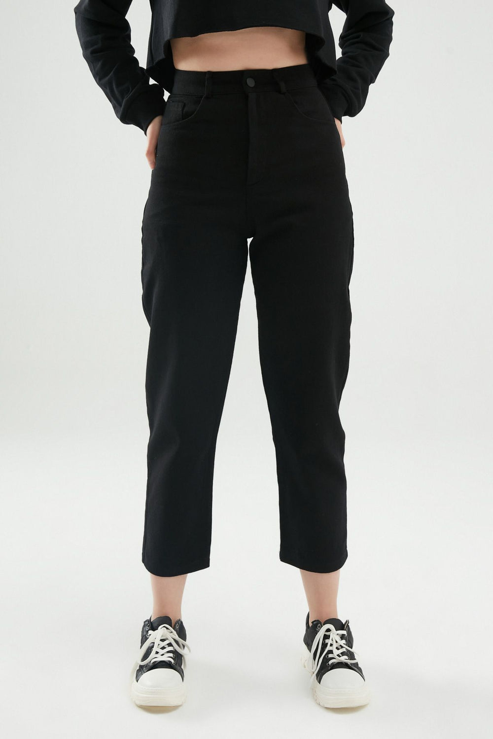 Yüksek Bel Gabardin Pantolon Siyah