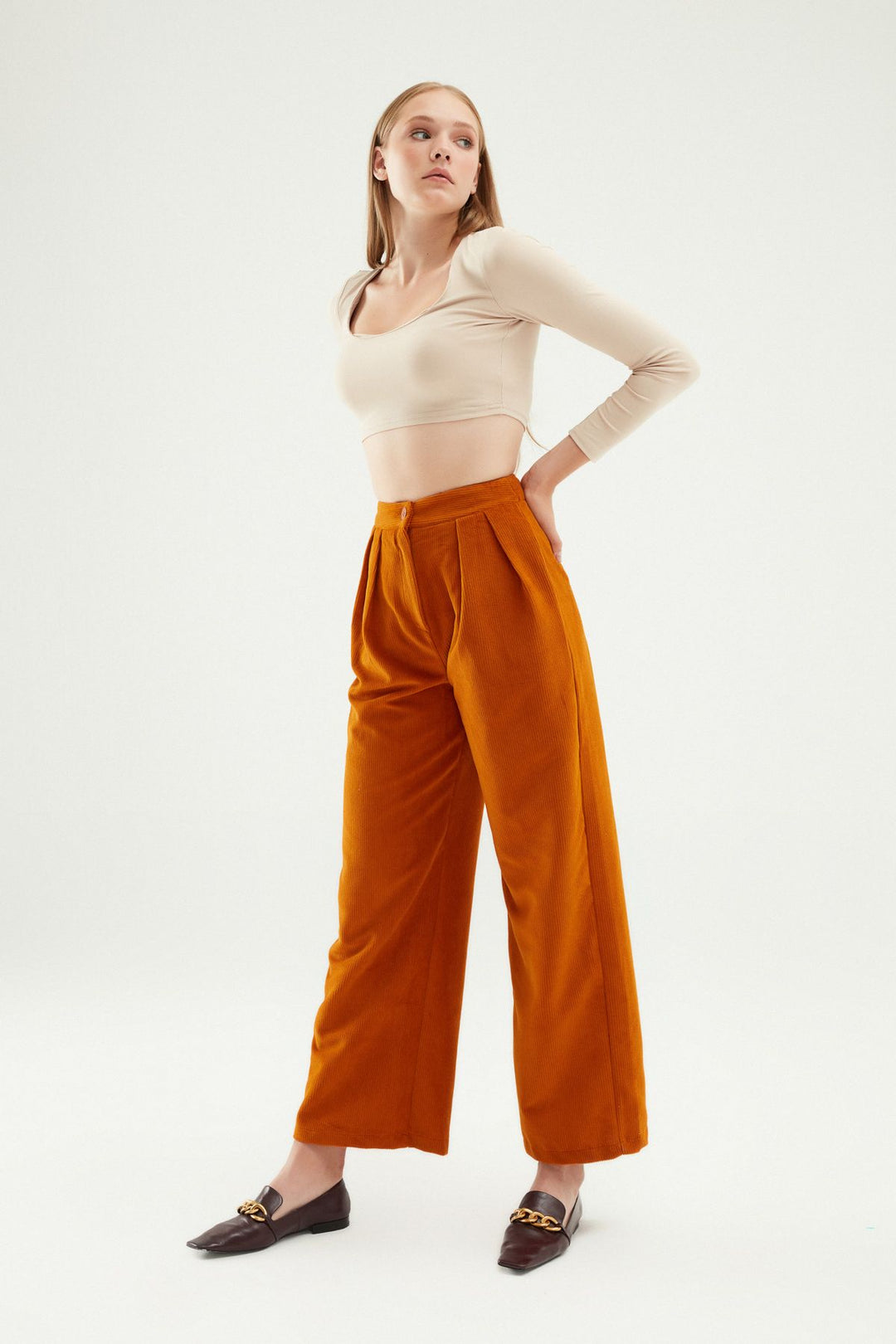 Pleated Velvet Trousers Mustard